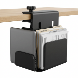 Steel desk-side laptop and document organiser