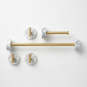 Marble-and-gold bathroom hardware set