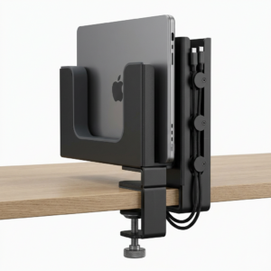 Clamp-on desk-side organiser and laptop holder