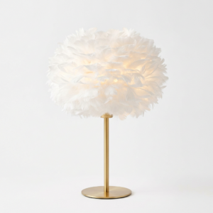 Feather-shade bedside lamp