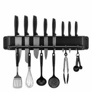 Wall-mounted spice knife and utensil rack