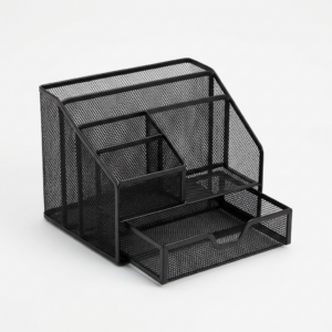 Metal-mesh desk organiser with drawer