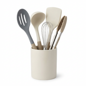 Cooking utensils with storage bucket