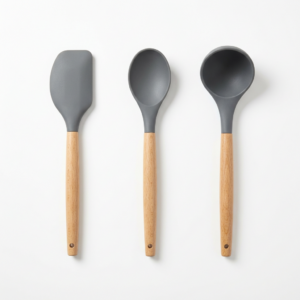 Wooden-handled silicone utensils