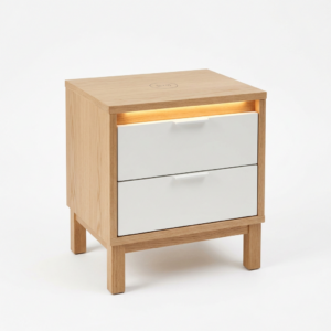 Bedside table with light storage and charging features