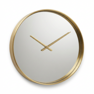 Gold-tone round clock-and-mirror decor