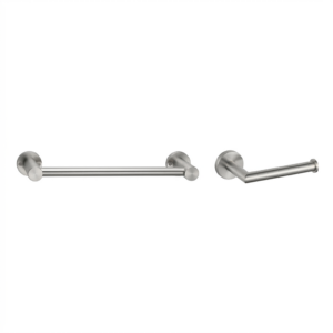 Wall-mounted stainless-steel towel and toilet-roll holder set