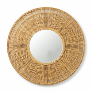 Handwoven round rattan mirror