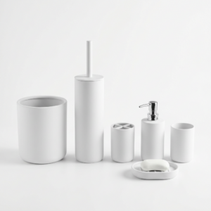 Six-piece plastic bathroom accessory set