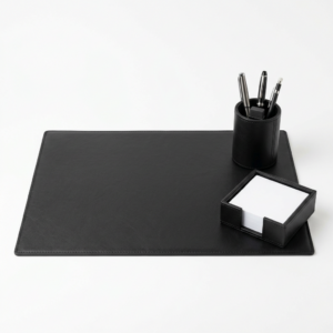 Three-piece leather desk accessory set
