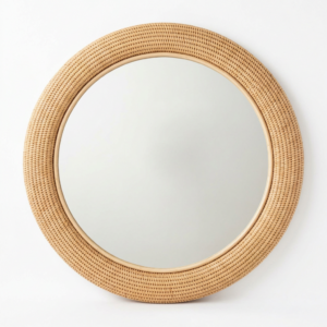 Rattan round wall mirror