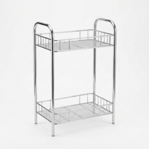 Two-tier chrome bathroom shelf