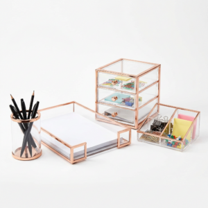 Rose-gold acrylic desk organiser gift set