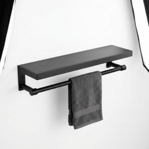 Bathroom shelf with towel bar